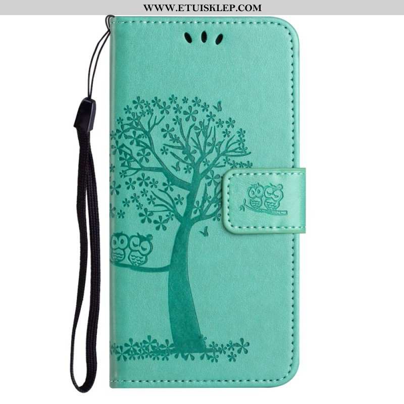 Etui Folio do Xiaomi Redmi Note 12 4G z Łańcuch Drzewo I Pasiasty Kot